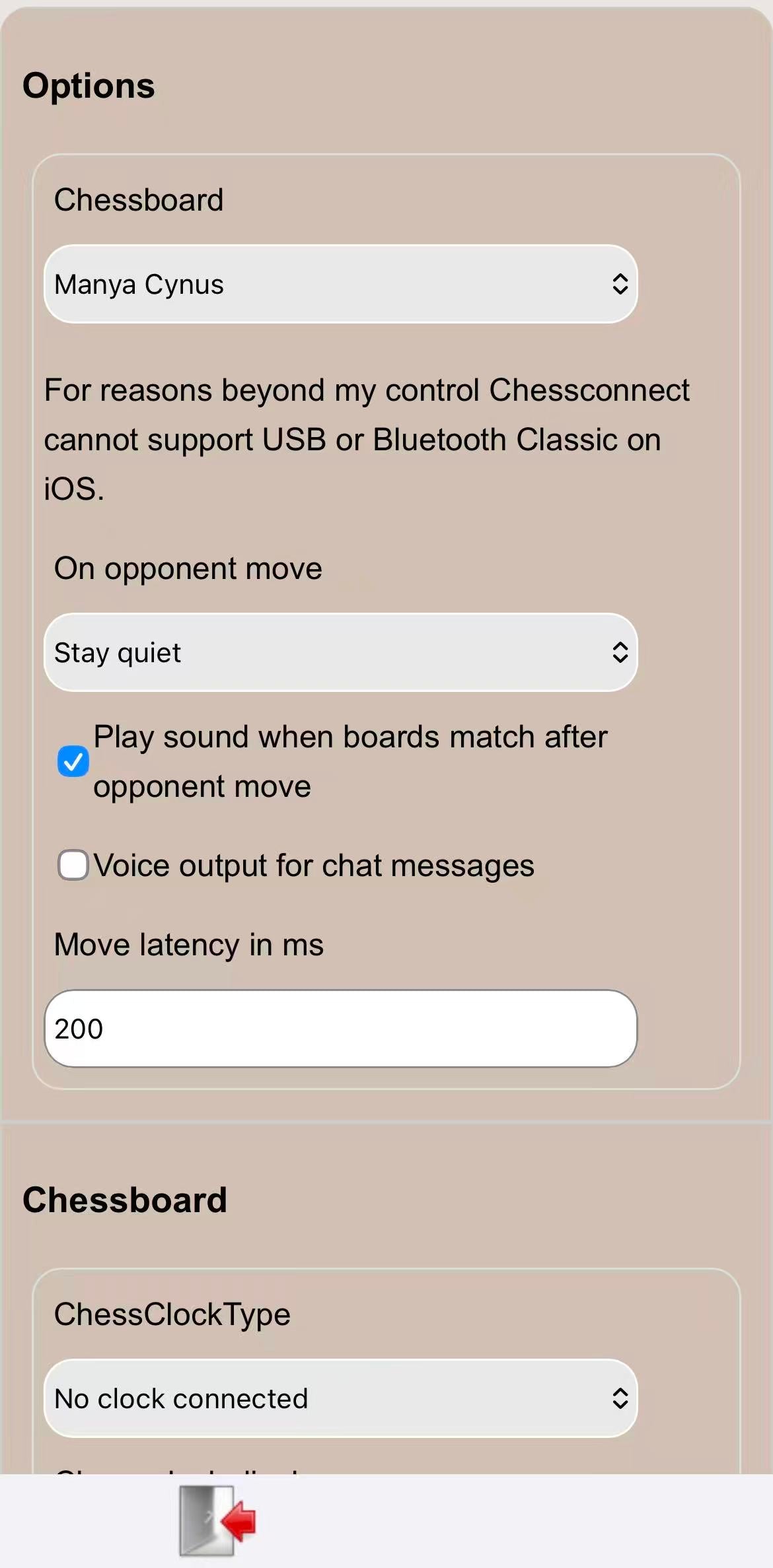 Chessconnect options with Manya Cynus selected