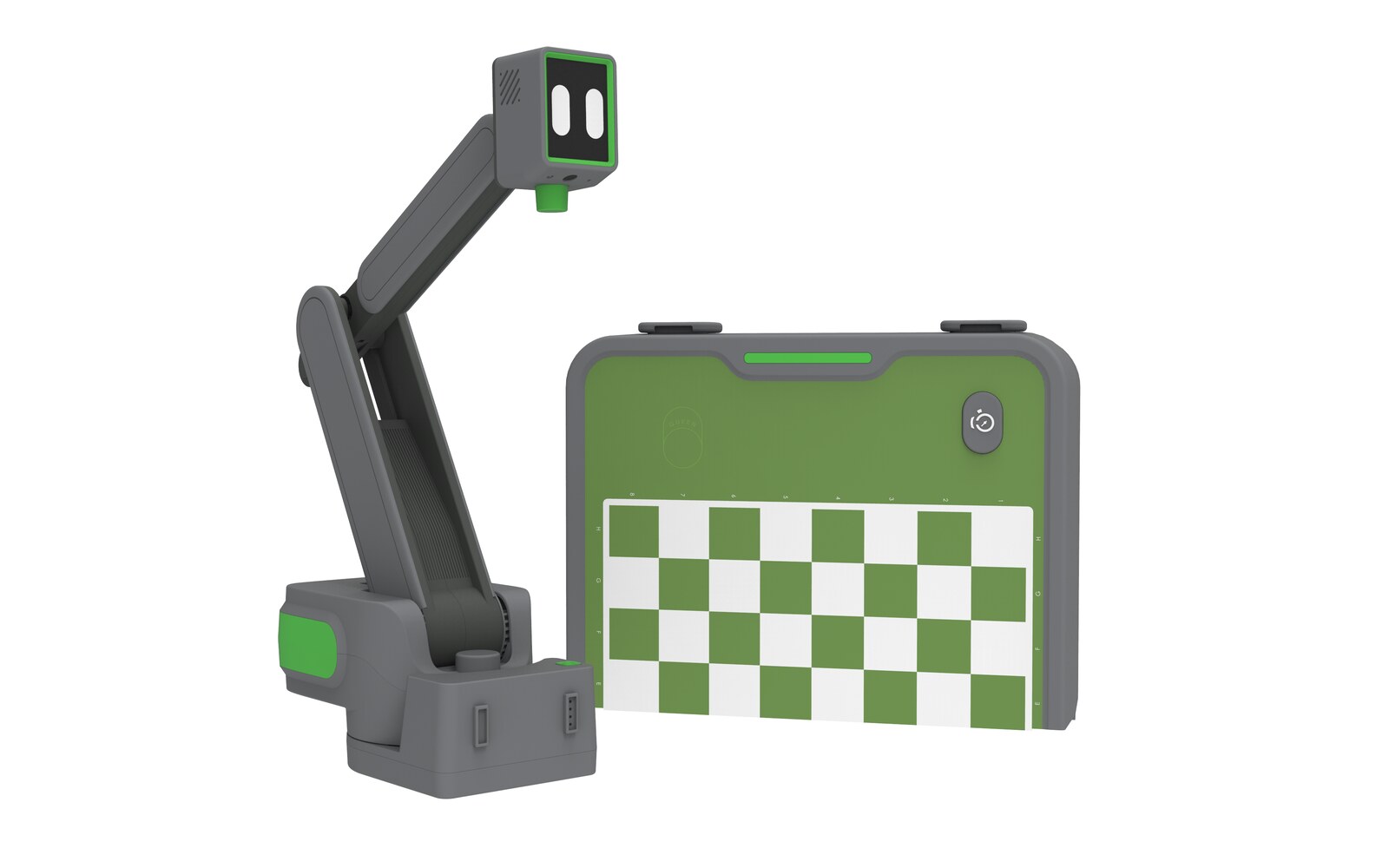 Gray Manya Cynus chess robot setup render with folded board