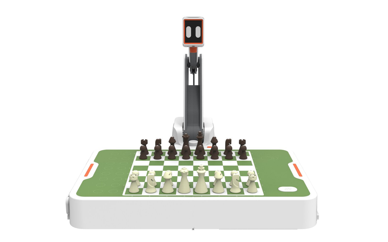 White Manya Cynus chess robot setup render with board and pieces