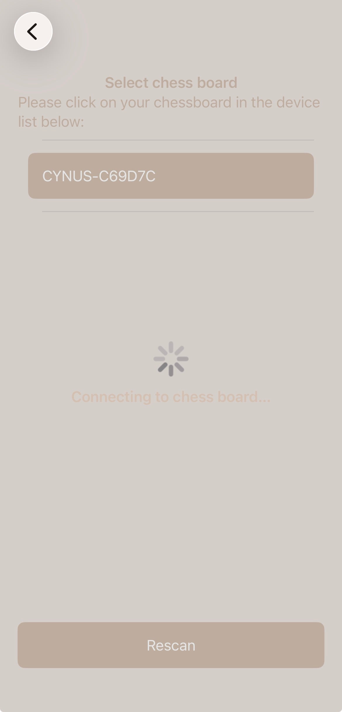 Chessconnect board connection screen